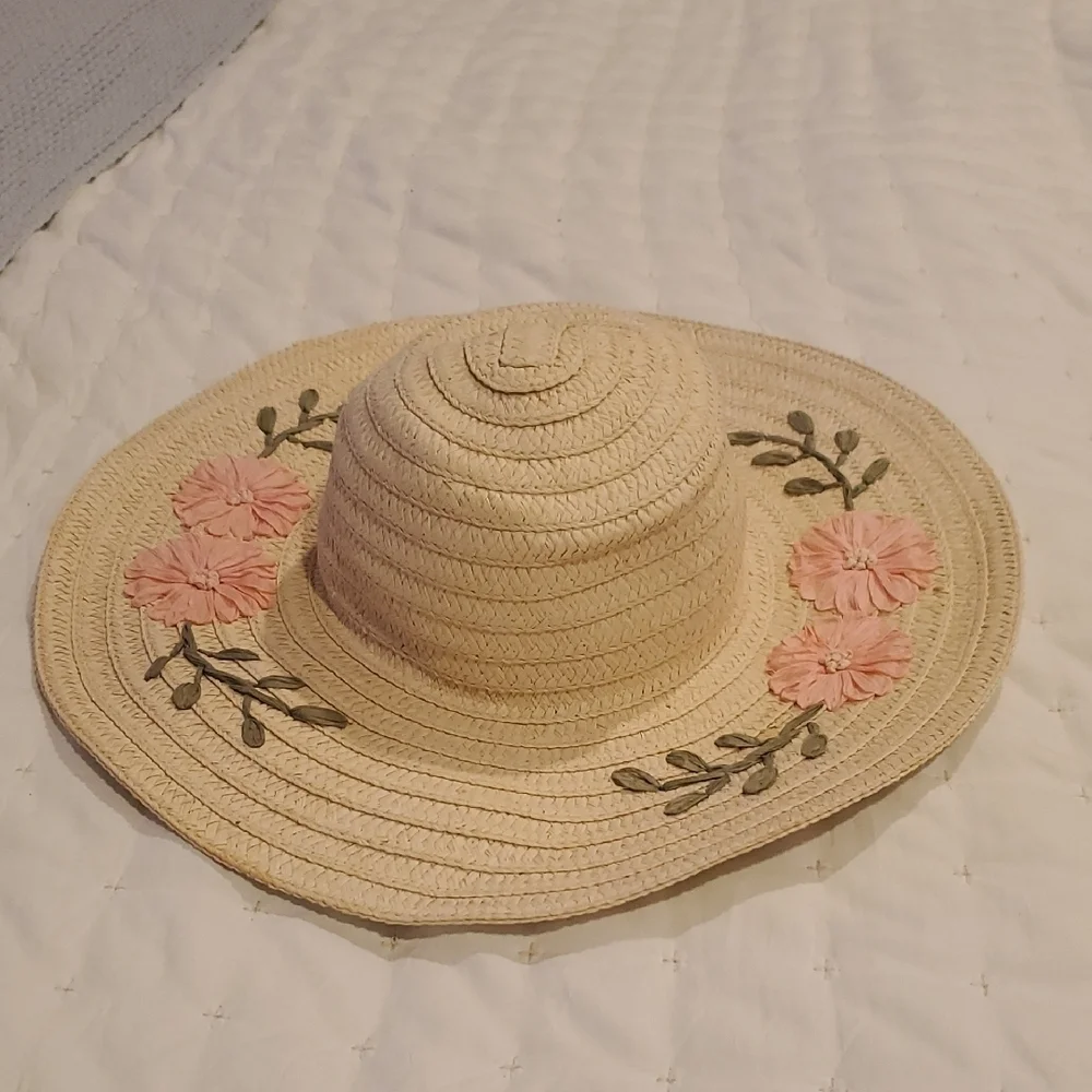 NWT Kelly & Katie Tan and Pink Floral Sun Hat
